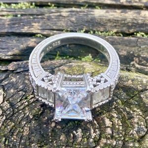 SOLD - Emerald Cut Cubic Zirconia Sterling Silver KL 925 Engagement Ring Sz 5.25